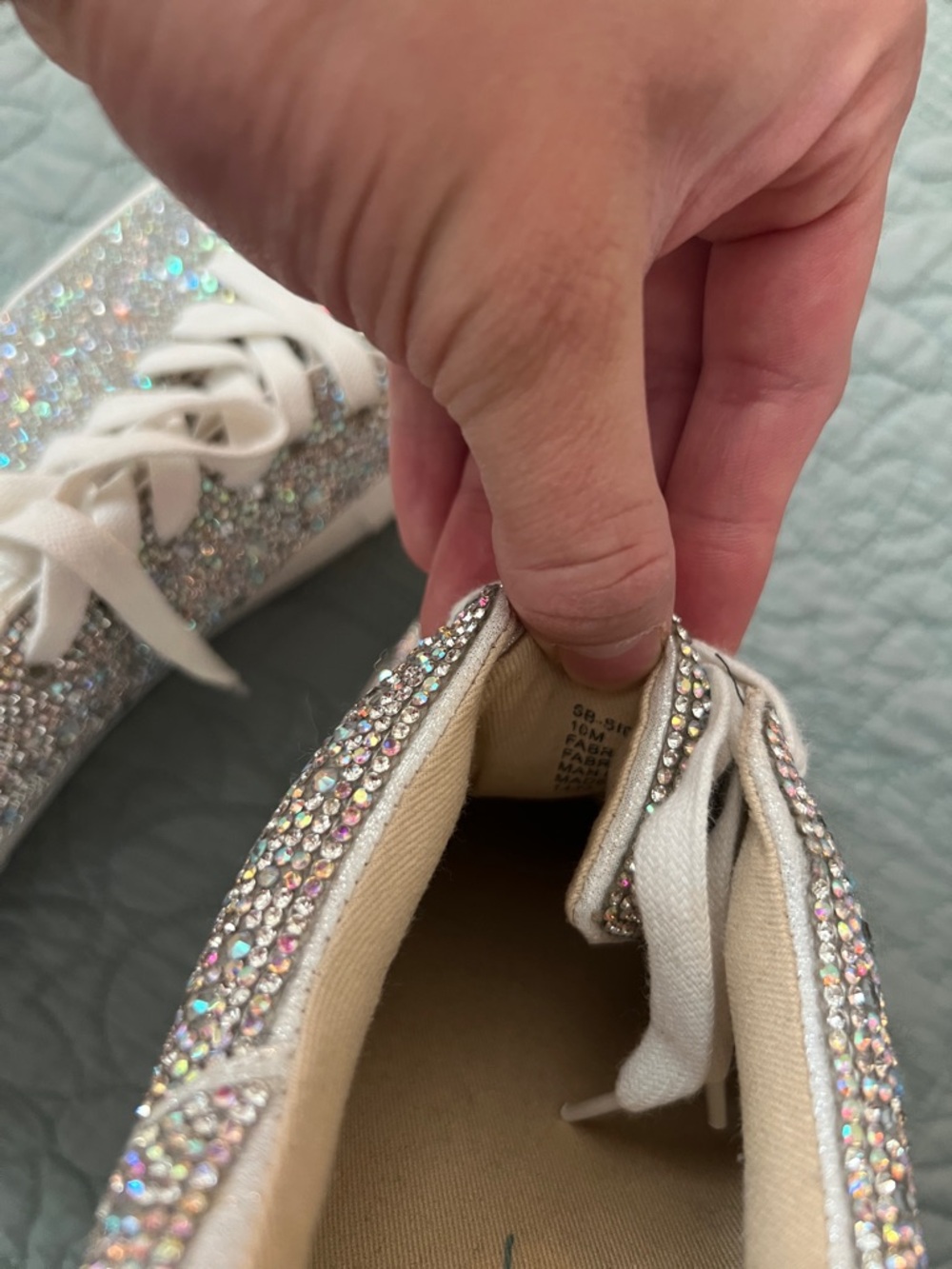 Betsey Johnson Iridescent Crystal Lace-Up Sneakers in Champagne Sparkle - Picture 2 of 3